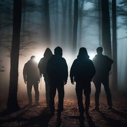 A group of friends, who are ghost hunters, are exploring a haunted forest at night