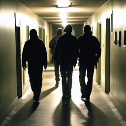 A group of friends, who are ghost hunters, are cautiously walking down a dark and narrow corridor