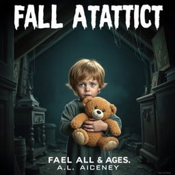 A movie poster featuring a young child holding a teddy bear in an attic