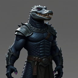 Create an image of an adult crocodile-man with a humanoid body and face