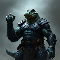 Create an image of an adult crocodile-man with a humanoid body and face