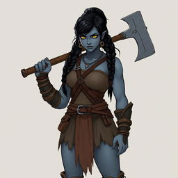 A female Half-orc barbarian standing at 6 feet 4 inches tall