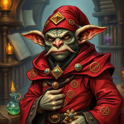 A detailed illustration of a Dungeons & Dragons goblin wizard