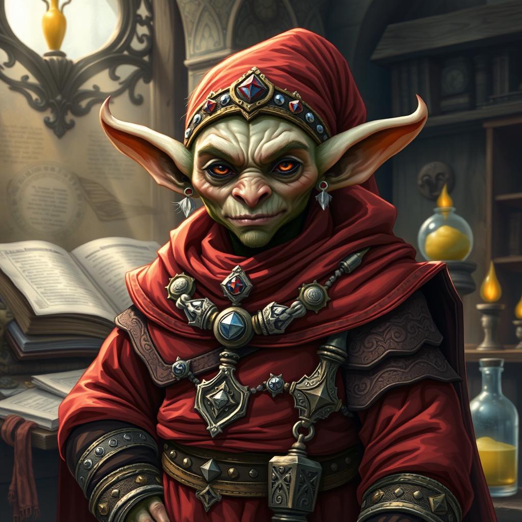 A detailed illustration of a Dungeons & Dragons goblin wizard