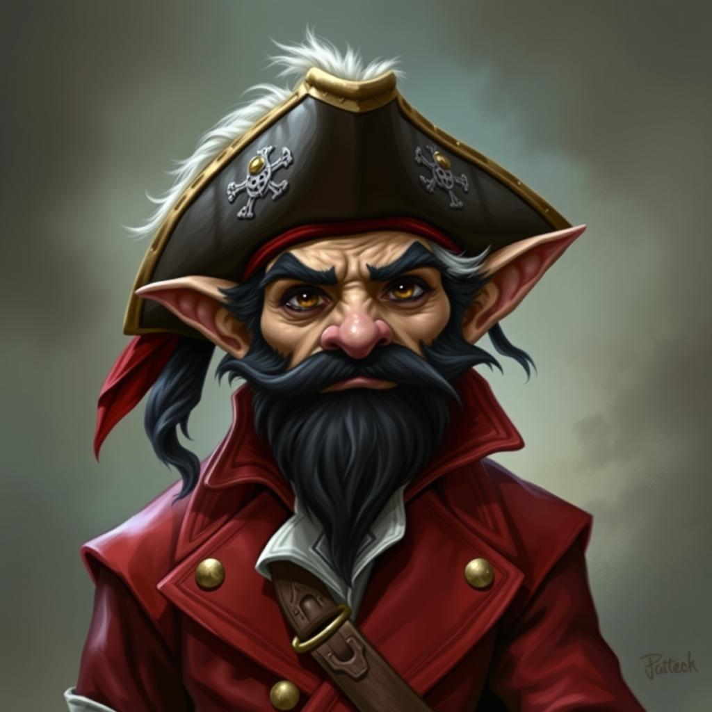 Create an image of a DnD goblin character who is a pirate wizard