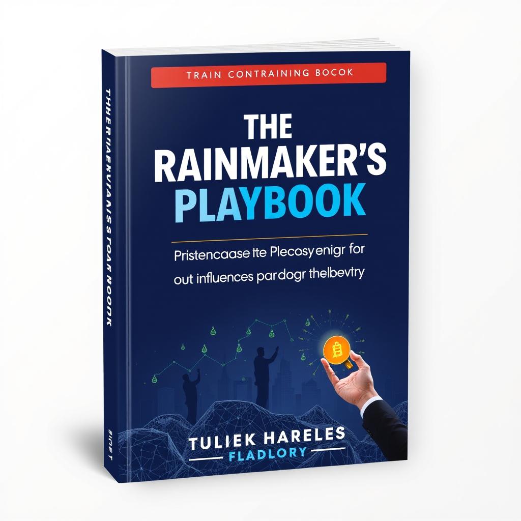 Create a book cover for a training book titled 'The Rainmaker's Playbook: Proven Strategies to Elevate Your Sales, Expand Your Influence, and Dominate Your Industry'