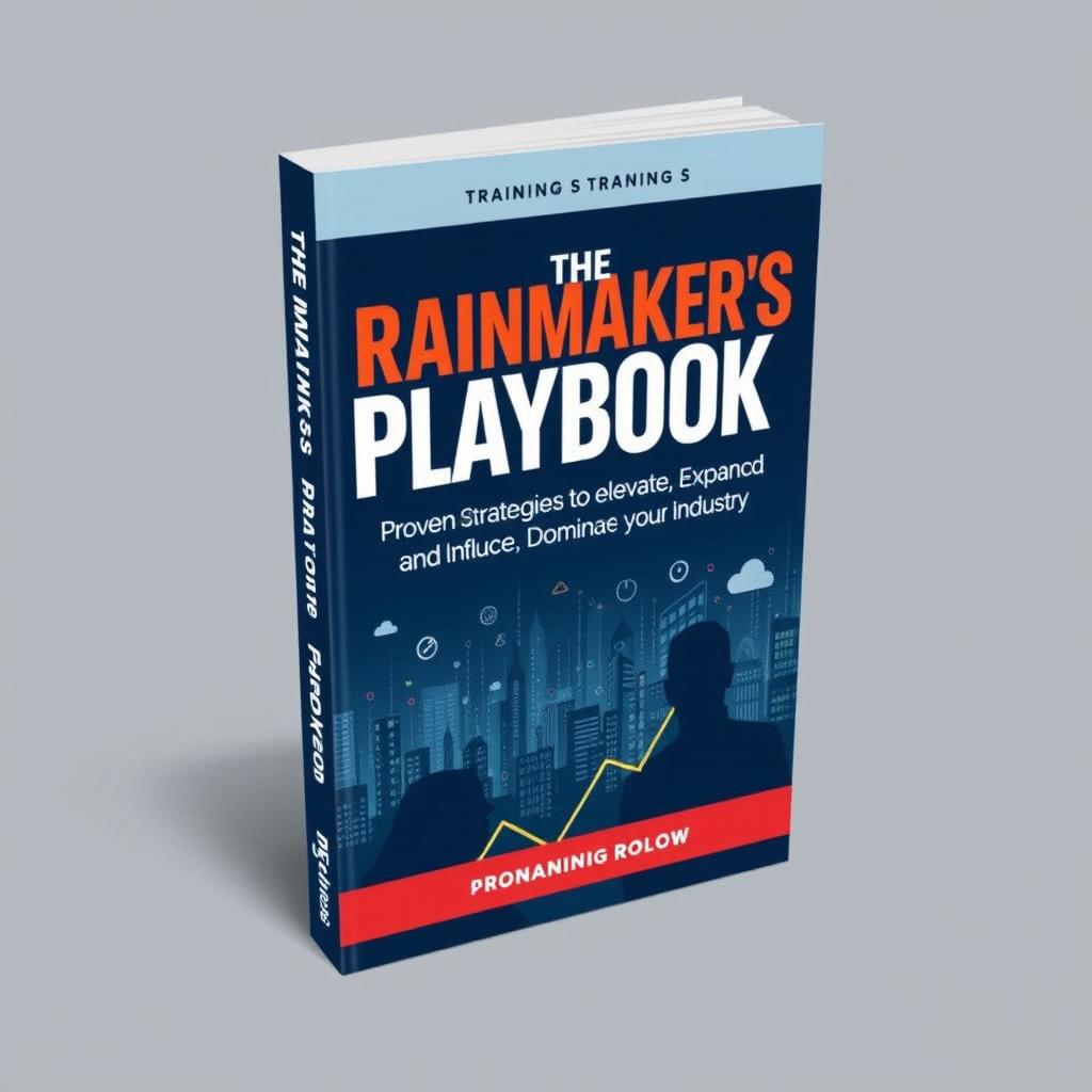 Create a book cover for a training book titled 'The Rainmaker's Playbook: Proven Strategies to Elevate Your Sales, Expand Your Influence, and Dominate Your Industry'