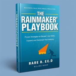 Create a book cover for a training book titled 'The Rainmaker's Playbook: Proven Strategies to Elevate Your Sales, Expand Your Influence, and Dominate Your Industry'