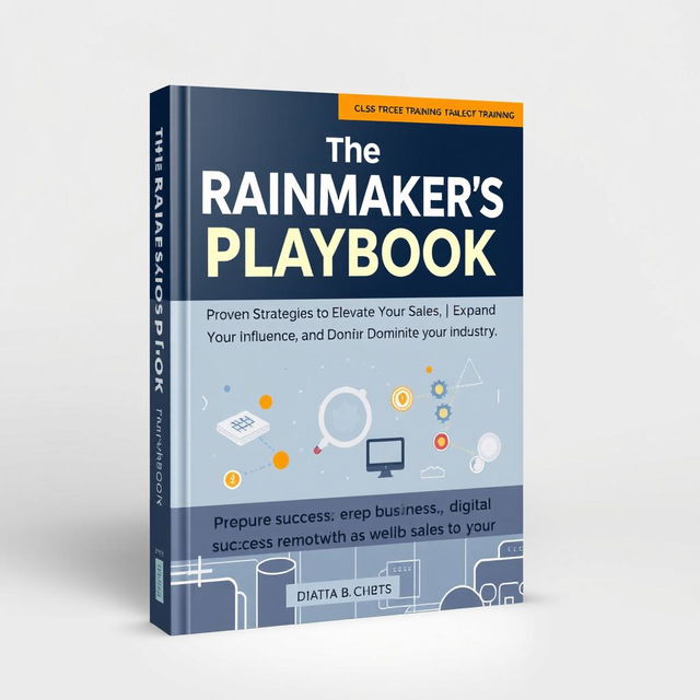 Create a book cover for a training book titled 'The Rainmaker's Playbook: Proven Strategies to Elevate Your Sales, Expand Your Influence, and Dominate Your Industry'