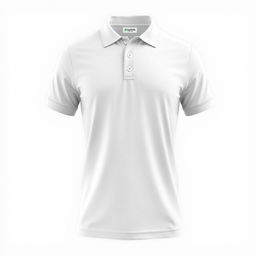 Crie uma imagem 3D de uma camisa polo sem gola na cor branca, ideal para adicionar logotipos