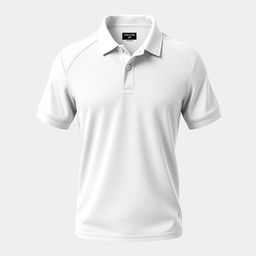 Crie uma imagem 3D de uma camisa polo sem gola na cor branca, ideal para adicionar logotipos