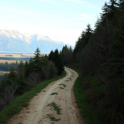 A medieval dirt path that is paralleled by a dense mystical forest on the left side