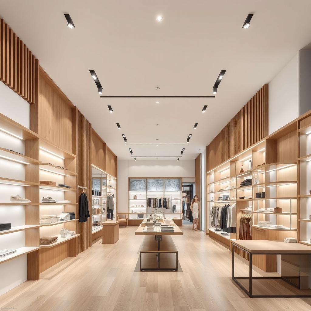 A detailed interior design of a modern retail store