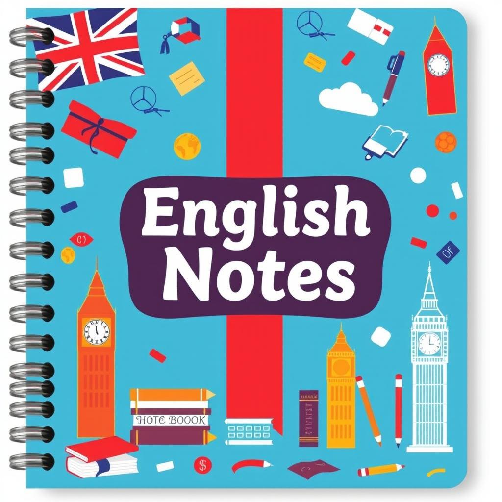 A vibrant and colorful cover for an English notebook