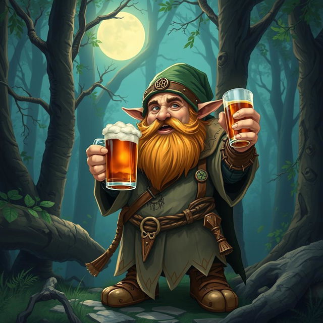 A dwarf druid from the circle of the moon, holding a mug of beer