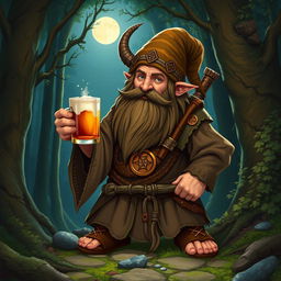 A dwarf druid from the circle of the moon, holding a mug of beer