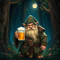 A dwarf druid from the circle of the moon, holding a mug of beer