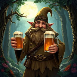 A dwarf druid from the circle of the moon, holding a mug of beer