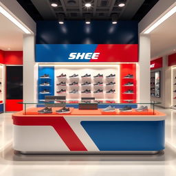 A design for a sports shoe store counter featuring a modern and sleek look