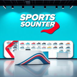 A design for a sports shoe store counter featuring a modern and sleek look