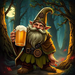 A dwarf druid from the circle of the moon, holding a mug of beer