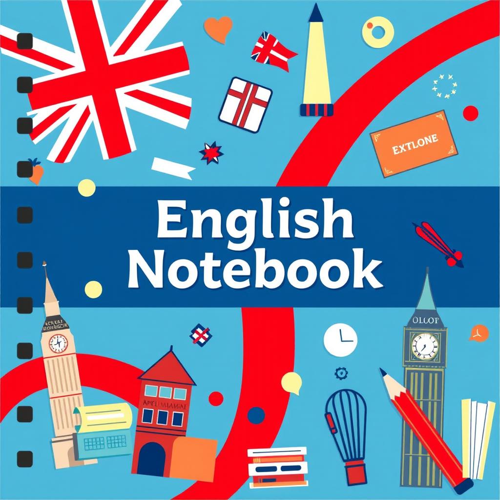 A vibrant and colorful cover for an English notebook in letter size