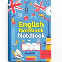 A vibrant and colorful cover for an English notebook in letter size