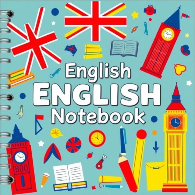 A vibrant and colorful cover for an English notebook in letter size