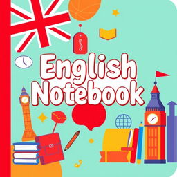 A vibrant and colorful cover for an English notebook in letter size