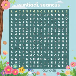 Create a word search puzzle with the following words in Portuguese: LÍRIOS, PÁSSAROS, CONFIANÇA, JESUS, NATUREZA, DEUS, CUIDADO, AMOR, FLORES, HARMONIA, CRIAÇÃO, CÉU