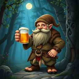 A dwarf druid from the circle of the moon, holding a mug of beer