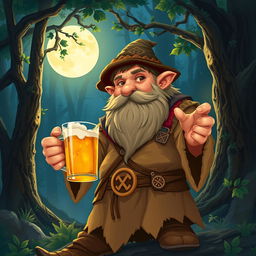 A dwarf druid from the circle of the moon, holding a mug of beer