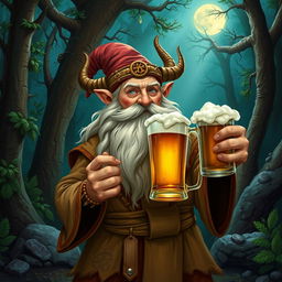 A dwarf druid from the circle of the moon, holding a mug of beer