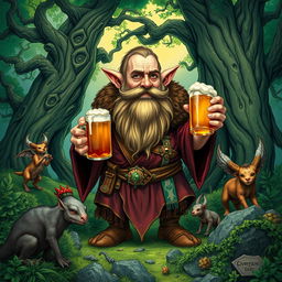 A detailed fantasy illustration featuring a dwarf druid from the Circle of the Moon