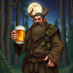 A dwarf druid from the circle of the moon, holding a mug of beer