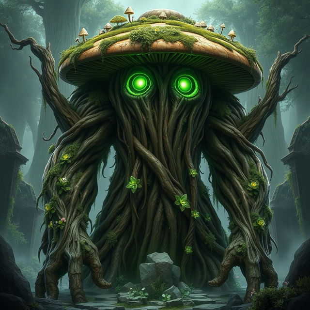 Create an image of the Verdant Sentinel, a massive, ancient construct imbued with druidic magic