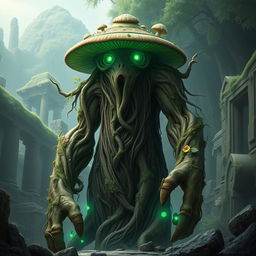 Create an image of the Verdant Sentinel, a massive, ancient construct imbued with druidic magic