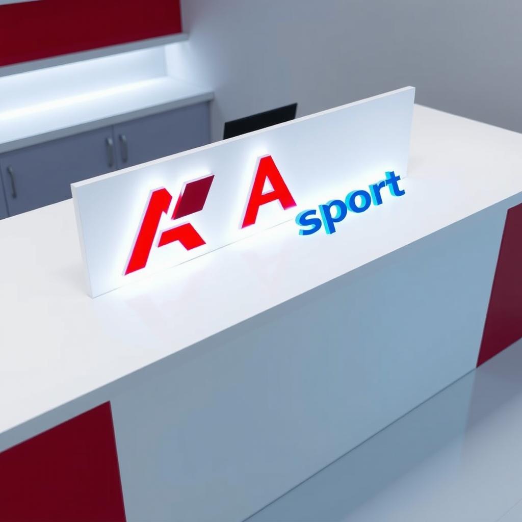 A minimalist counter in white, red, and blue colors with the Asport logo