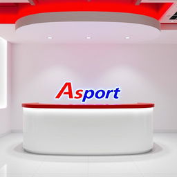 A minimalist counter in white, red, and blue colors with the Asport logo