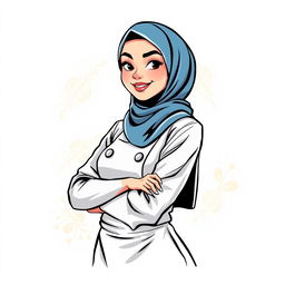 An illustration of a t-shirt design featuring a female chef wearing a hijab