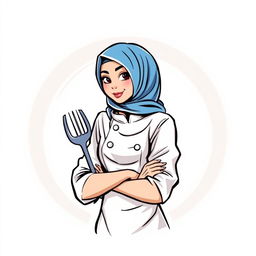 An illustration of a t-shirt design featuring a female chef wearing a hijab