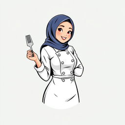 A t-shirt design featuring an illustration of a female chef wearing a hijab