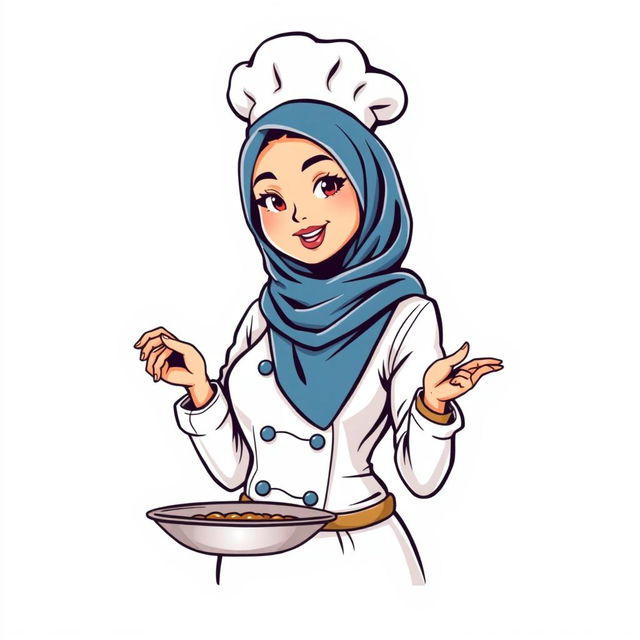 A t-shirt design featuring an illustration of a female chef wearing a hijab