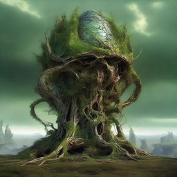 Create an image of the Verdant Sentinel, a colossal, ancient construct with an alien and non-humanoid design