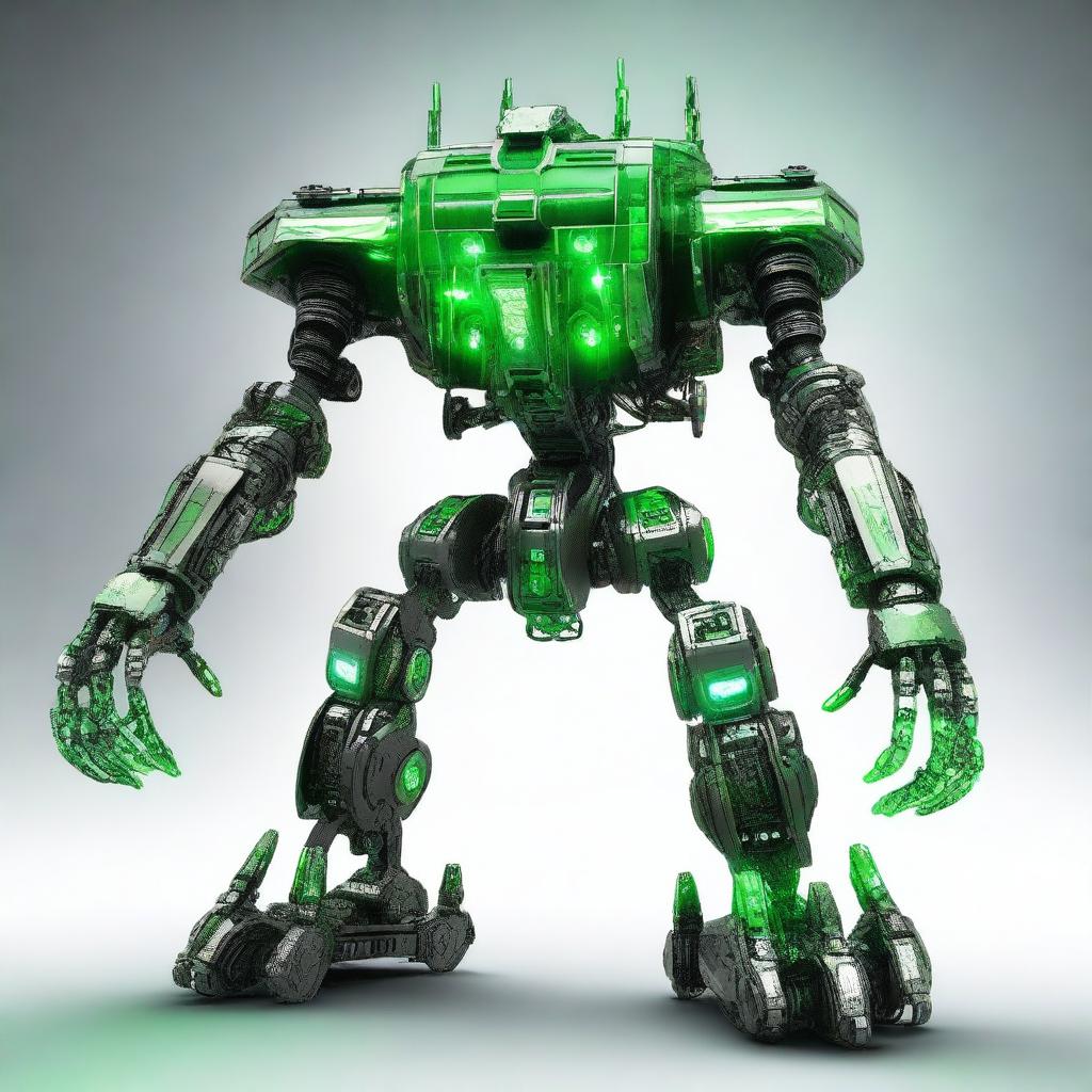 Create an image of the Verdant Sentinel, a colossal, ancient construct with a robotic, quadruped design