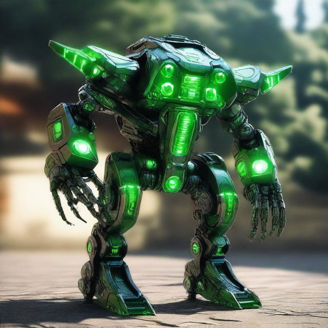 Create an image of the Verdant Sentinel, a colossal, ancient construct with a robotic, quadruped design