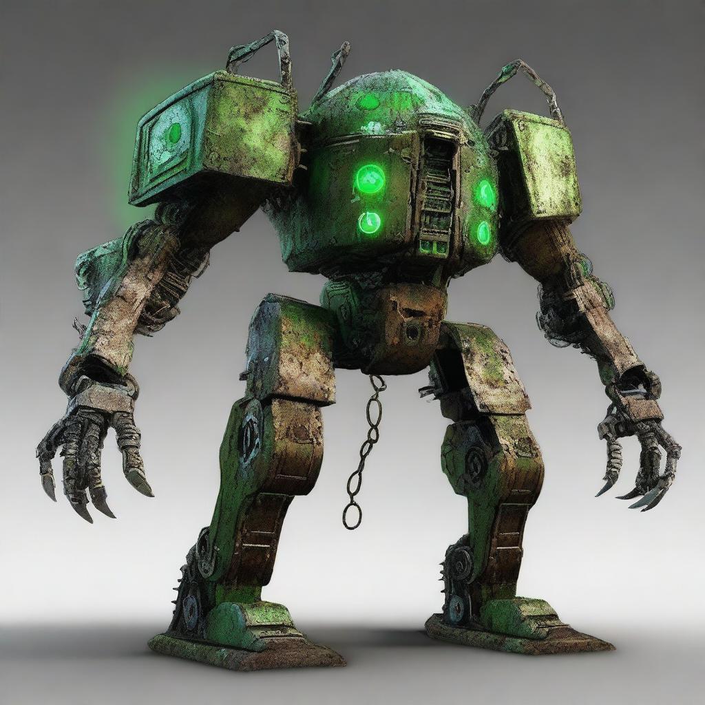 Create an image of the Verdant Sentinel, a colossal, ancient construct with a quadruped form and a worn-down appearance