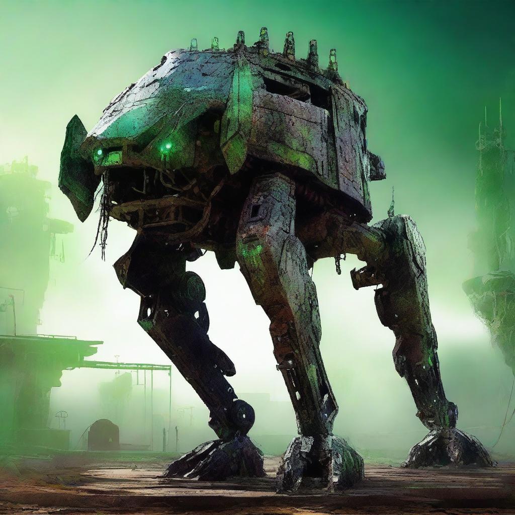 Create an image of the Verdant Sentinel, a colossal, ancient construct with a quadruped form and a worn-down appearance