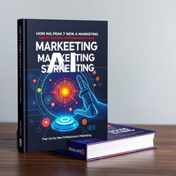 Create a book cover design that combines elements of technology and humanism, focusing on AI and new professions in marketing