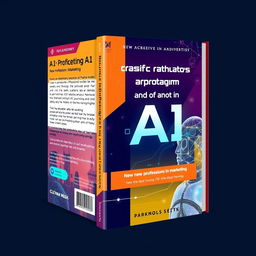 Create a book cover design that combines elements of technology and humanism, focusing on AI and new professions in marketing